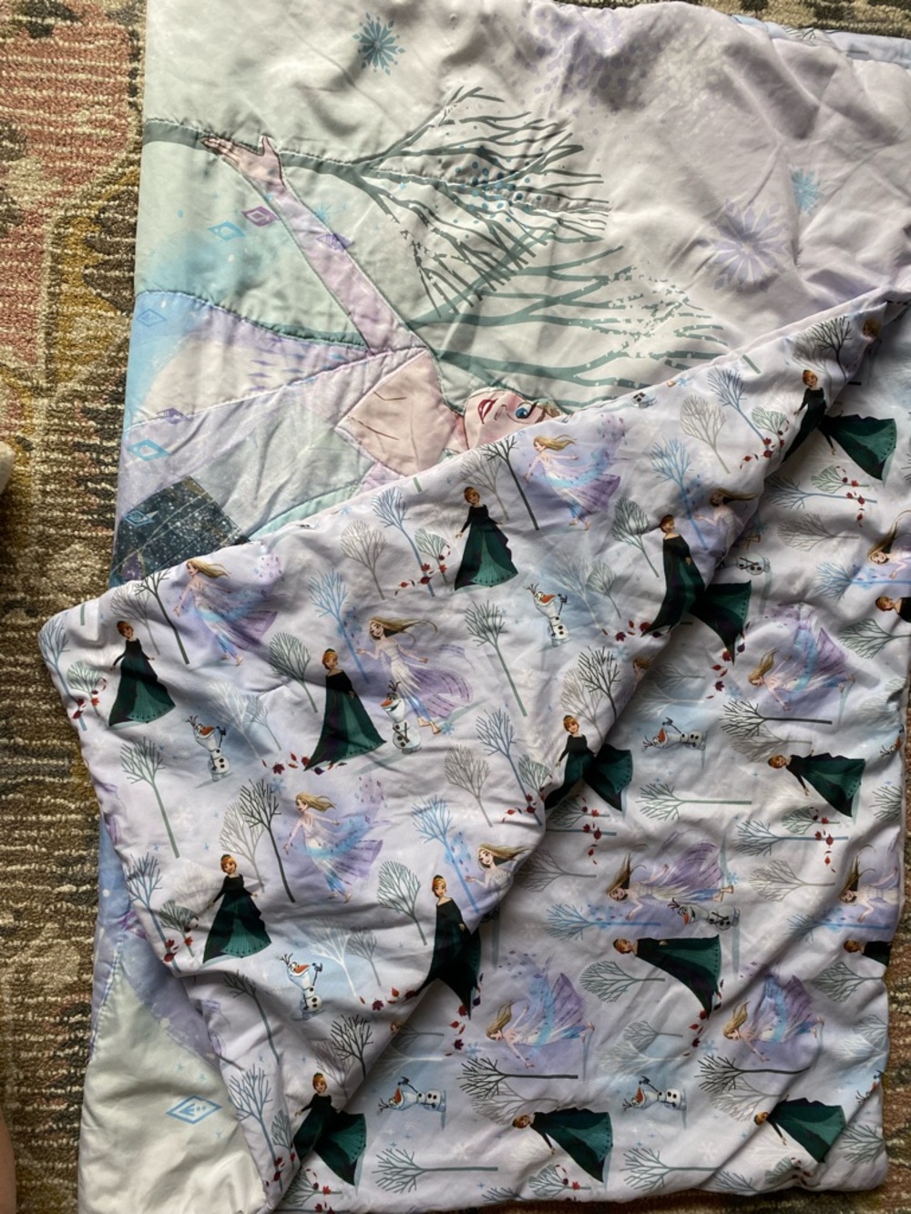 Disney Frozen Elsa & Anna Comforter in Lavender, Teal, and Ice Blue Crib size